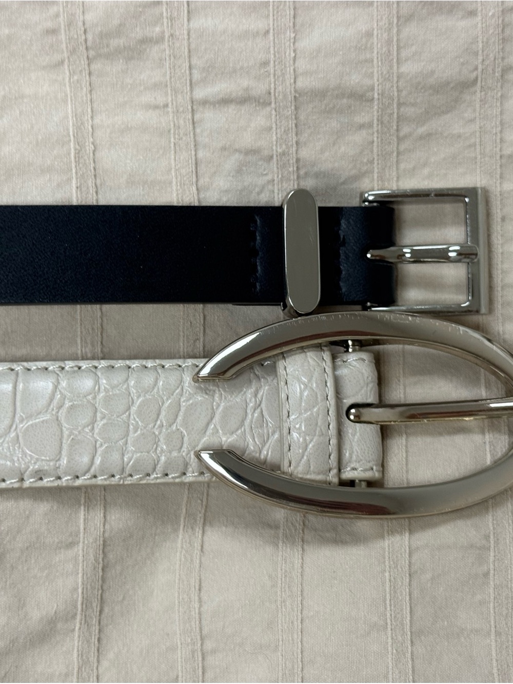 Nordstrom & Halogen Black and Ivory Double Belt Set with Silver Buckles